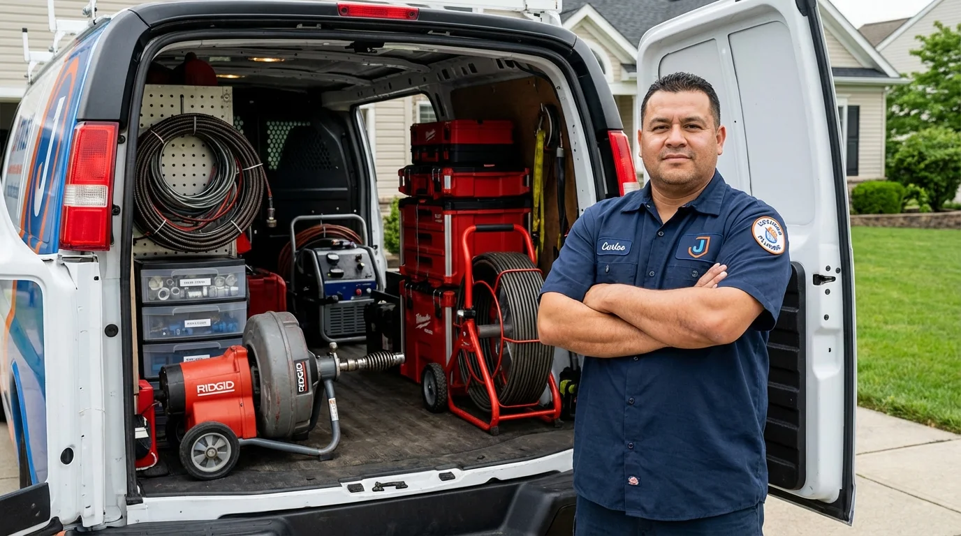 Professional drain cleaning equipment and Johns Plumbing LLC plumber in Big Rock