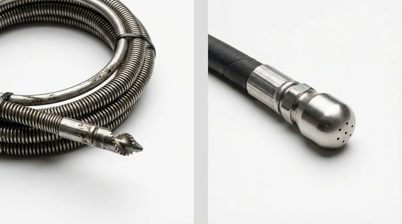 Drain snake cable and hydro jetting nozzle used for drain cleaning in Big Rock, IL