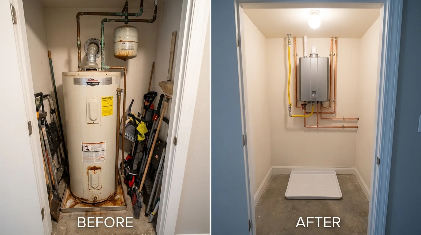 Tank water heater versus wall-mounted tankless unit comparison for Big Rock, IL homeowners