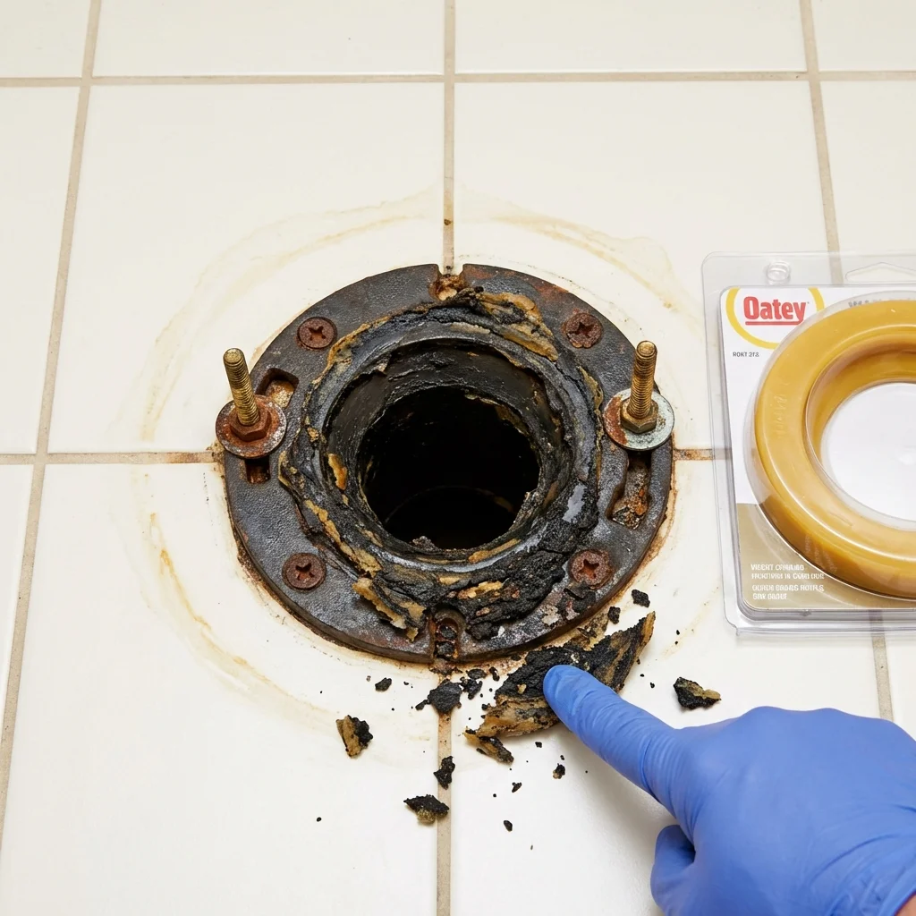 Failed wax ring showing water seepage at the base of a toilet in a Big Rock, IL home